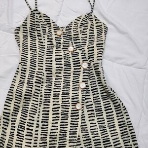 Urban Outfitters Black and Cream Striped Jumpsuit